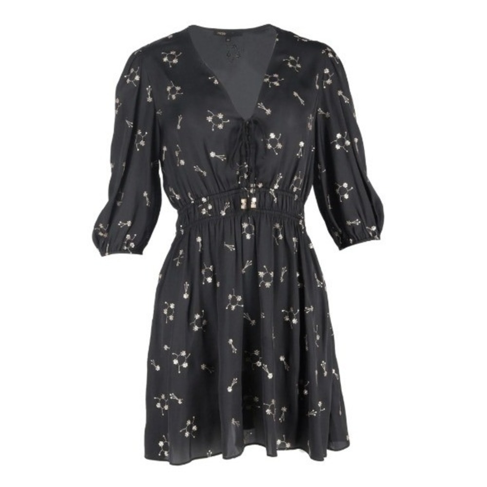 Maje NWT Sequin Embellished V-Neck Mini Cocktail Dress Black 42 XL - Picture 3 of 16
